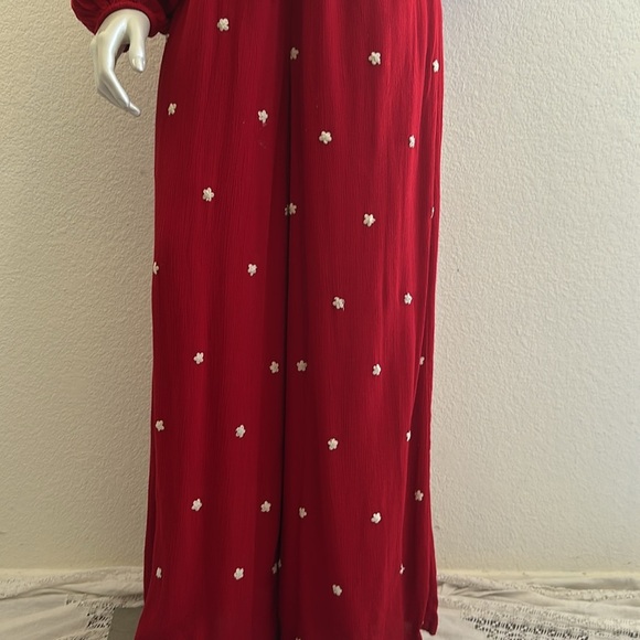 Free People Red Embroidered Romper/Jumpsuit v-neck jumpsuit - Picture 11 of 15